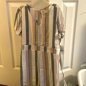 Poppies and Roses Big Girls Stripe Short Sleeve Maxi-Romper navy/pink 14 Nwt